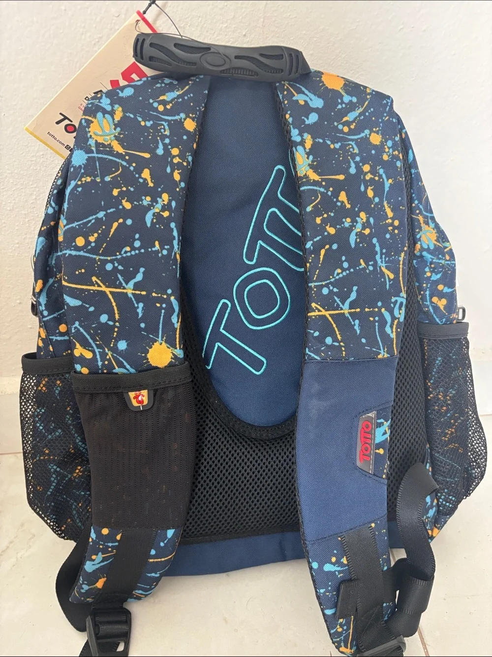 NWT Totto Navy Blue Backpack with Yellow and Light Blue Splatter